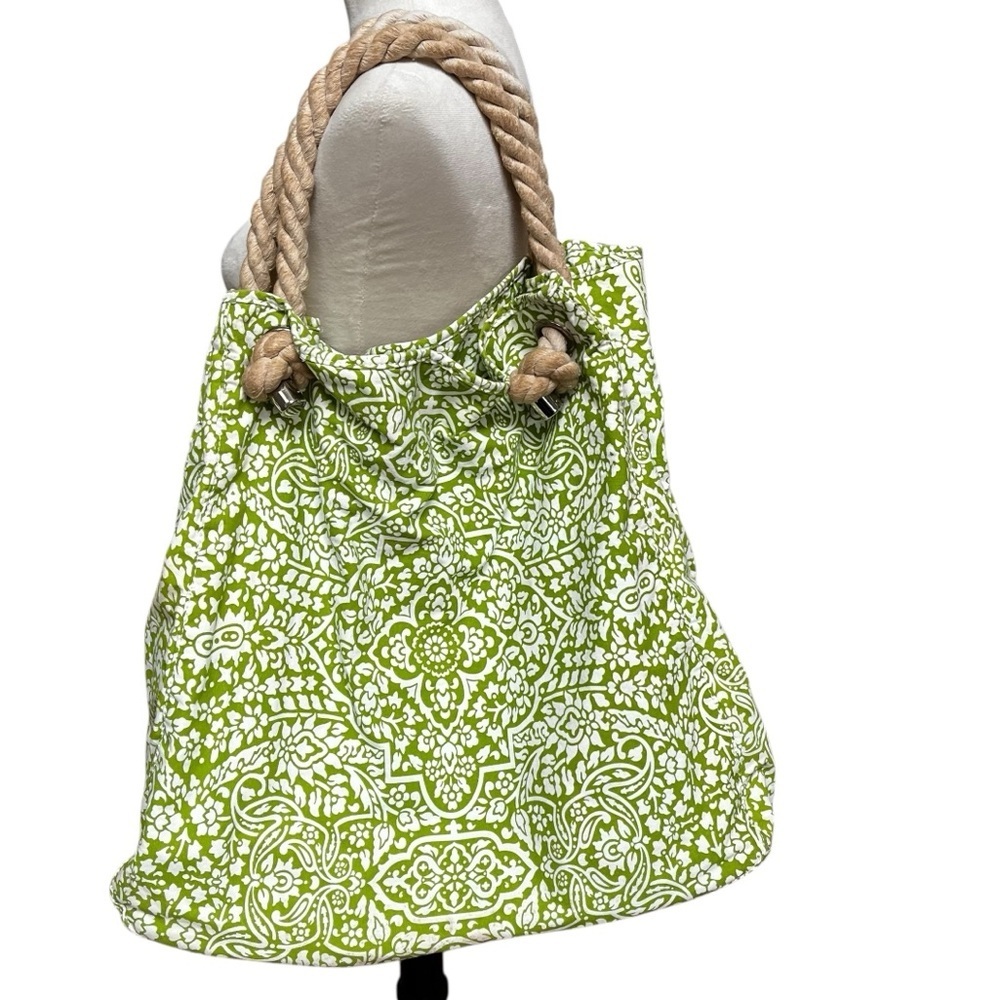 Donna Dixon Large Beach Bag Green Floral Hobo Rope Handles Shoulder Bag Tote